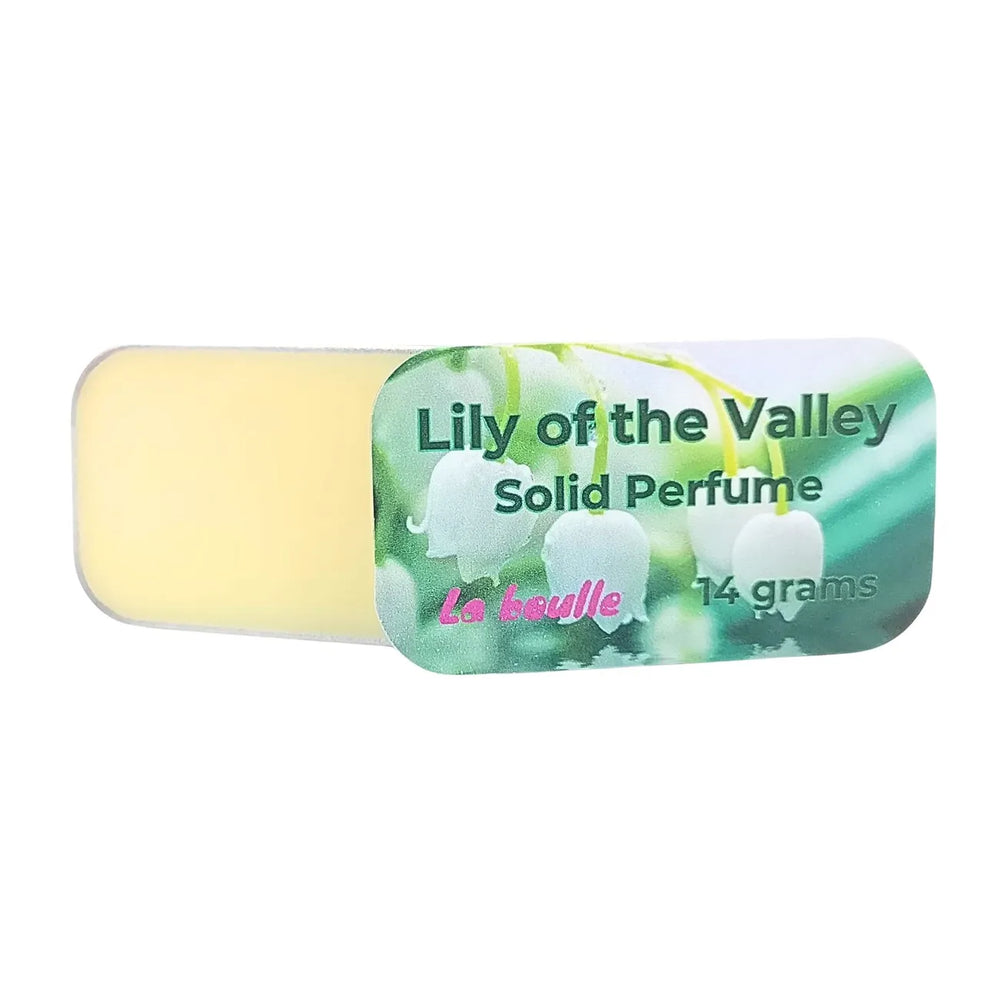 Lily of the Valley solid natural perfume balm, La Boulle, on a white background