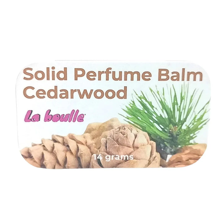 Cedarwood solid natural perfume balm, La Boulle, on a white background