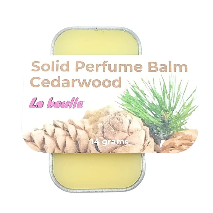 Cedarwood solid natural perfume balm, La Boulle, on a white background
