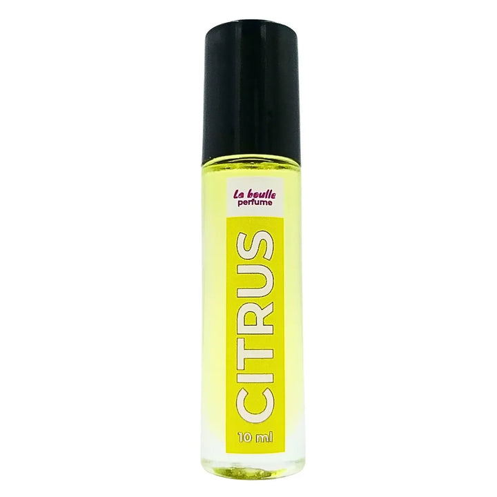 One bottles of Citrus perfume La Boulle with black cap on a white background
