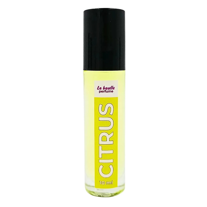 One bottles of Citrus perfume La Boulle with black cap on a white background