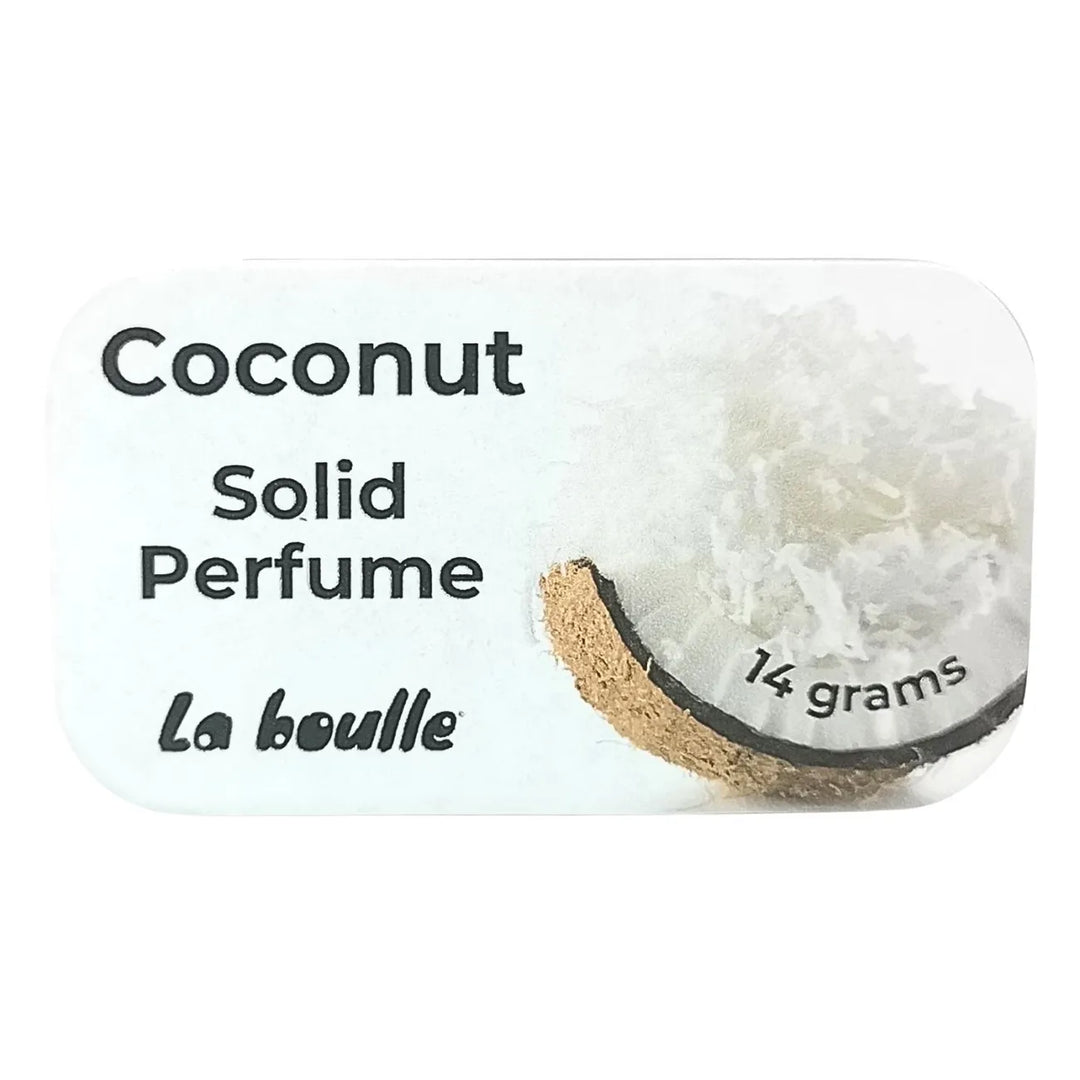 Coconut solid natural perfume balm, La Boulle, on a white background