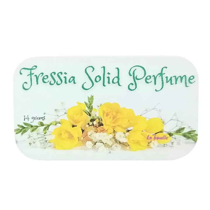 Freesia solid natural perfume balm, La Boulle, on a white background