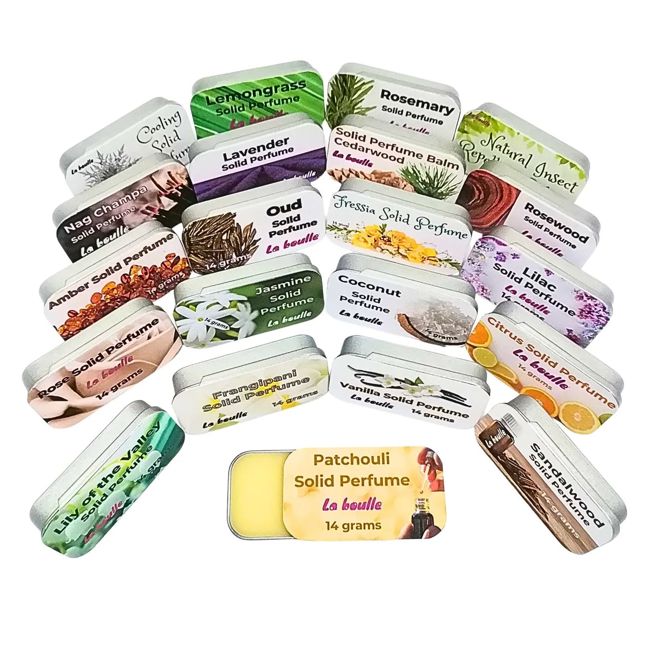 Solid natural perfume balm, La Boulle, poza de grup, 1X1