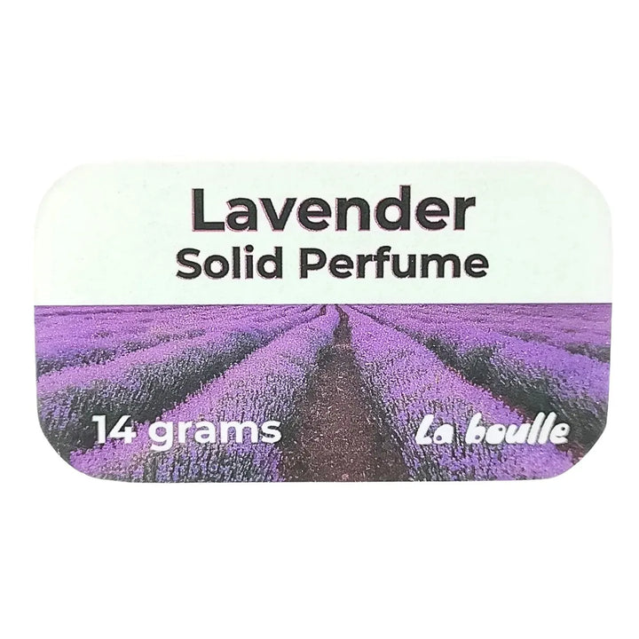 Lavender solid natural perfume balm, La Boulle, on a white background
