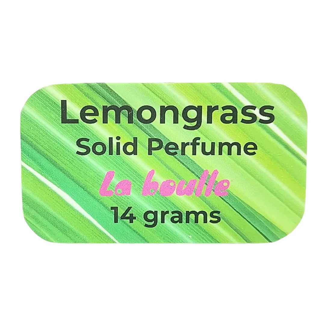 Lemongrass solid natural perfume balm, La Boulle, on a white background