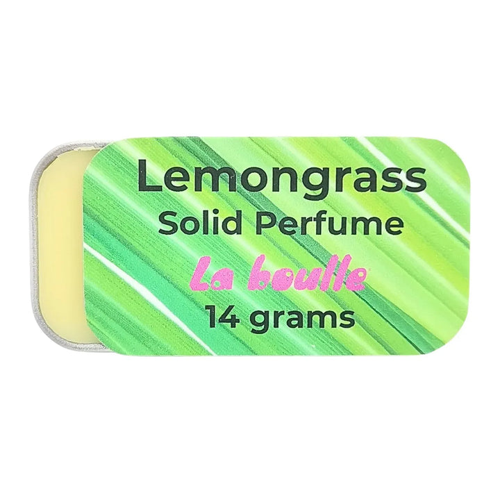 Lemongrass solid natural perfume balm, La Boulle, on a white background