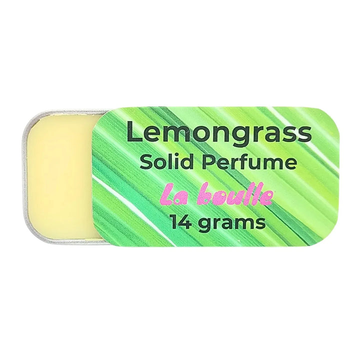 Lemongrass solid natural perfume balm, La Boulle, on a white background