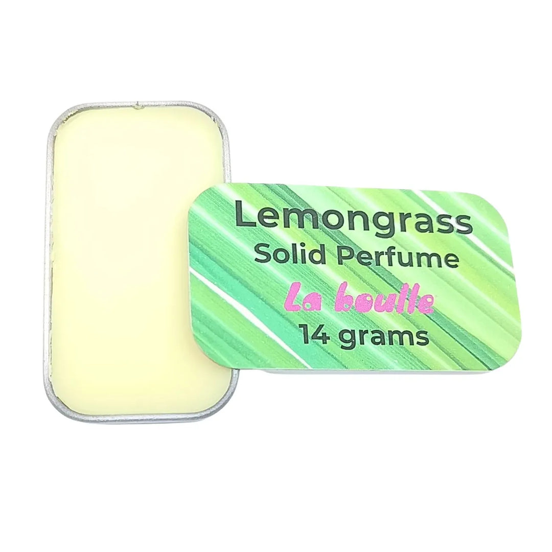 Lemongrass solid natural perfume balm, La Boulle, on a white background