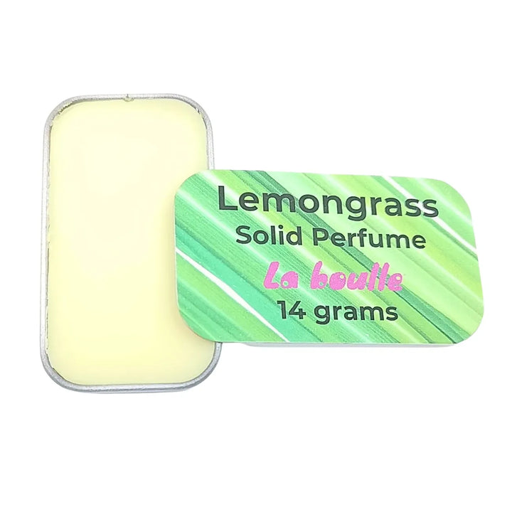 Lemongrass solid natural perfume balm, La Boulle, on a white background