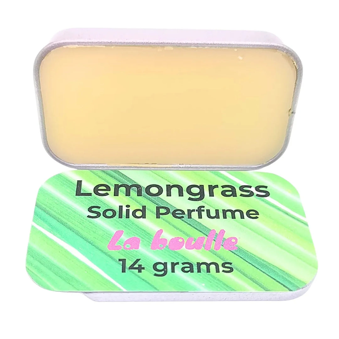 Lemongrass solid natural perfume balm, La Boulle, on a white background
