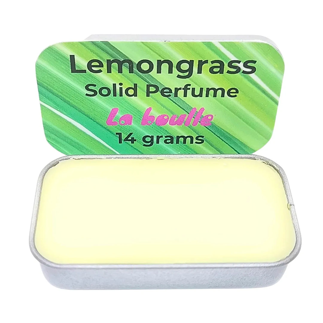 Lemongrass solid natural perfume balm, La Boulle, on a white background