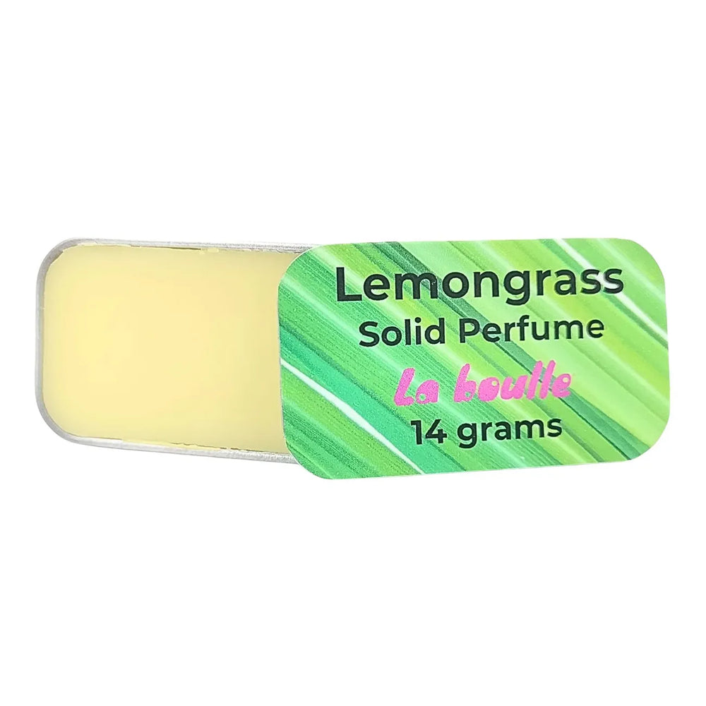Lemongrass solid natural perfume balm, La Boulle, on a white background