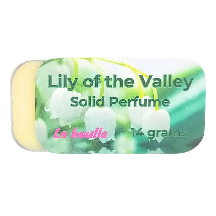 Lily of the Valley solid natural perfume balm, La Boulle, on a white background