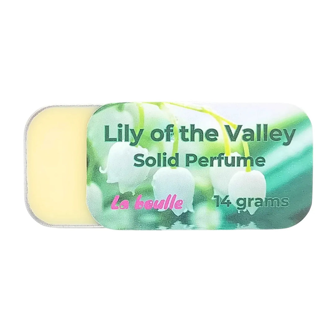 Lily of the Valley solid natural perfume balm, La Boulle, on a white background