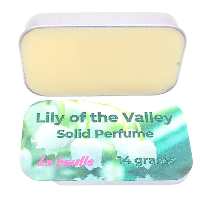 Lily of the Valley solid natural perfume balm, La Boulle, on a white background