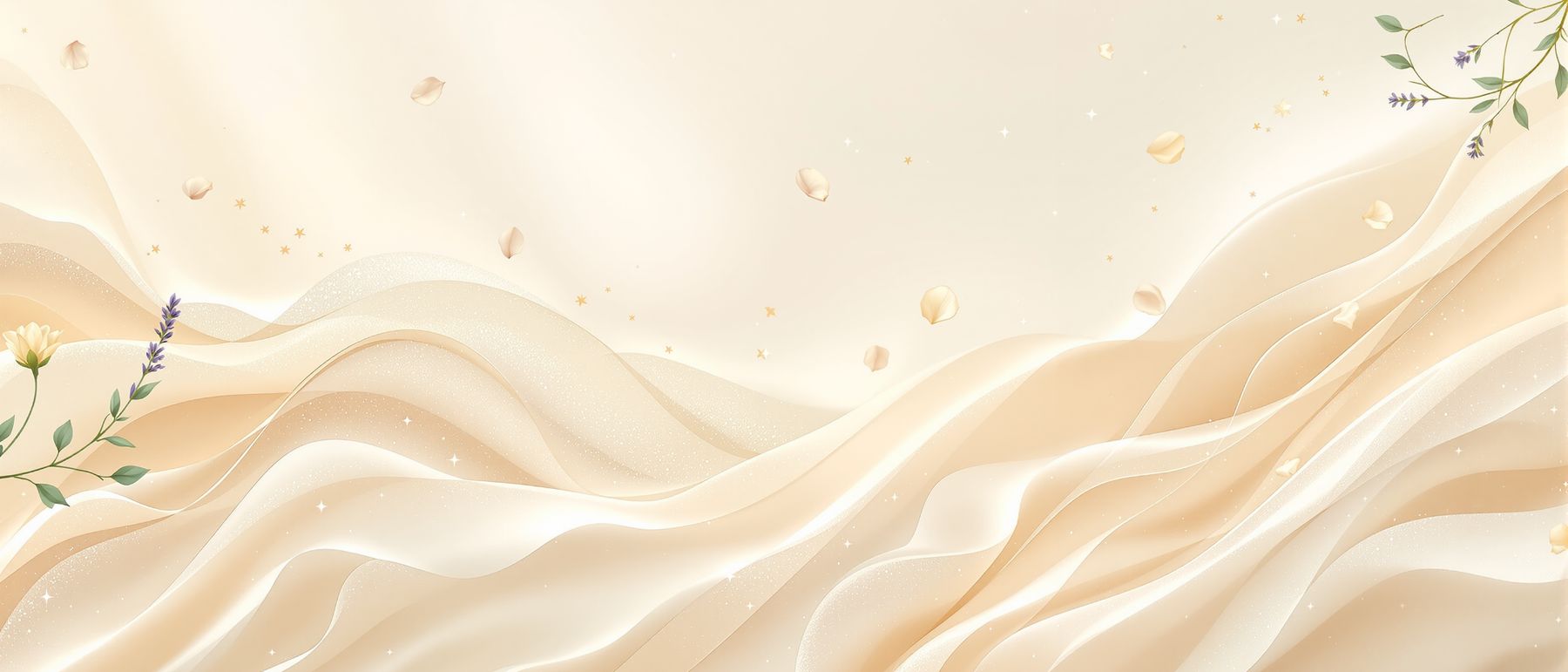 Natural Bar Soap collection banner – beige fabric waves with floral accents