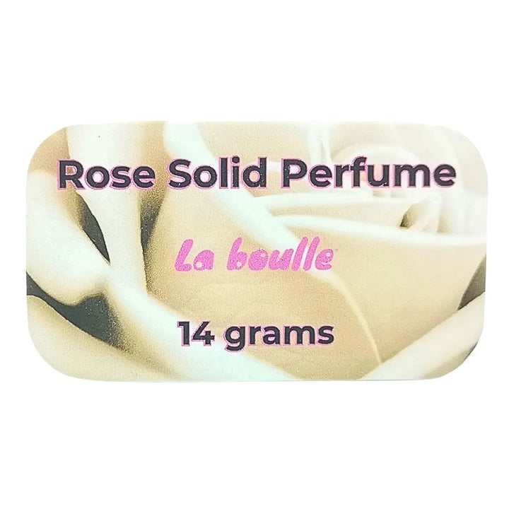 Rose solid natural perfume balm, La Boulle, on a white background