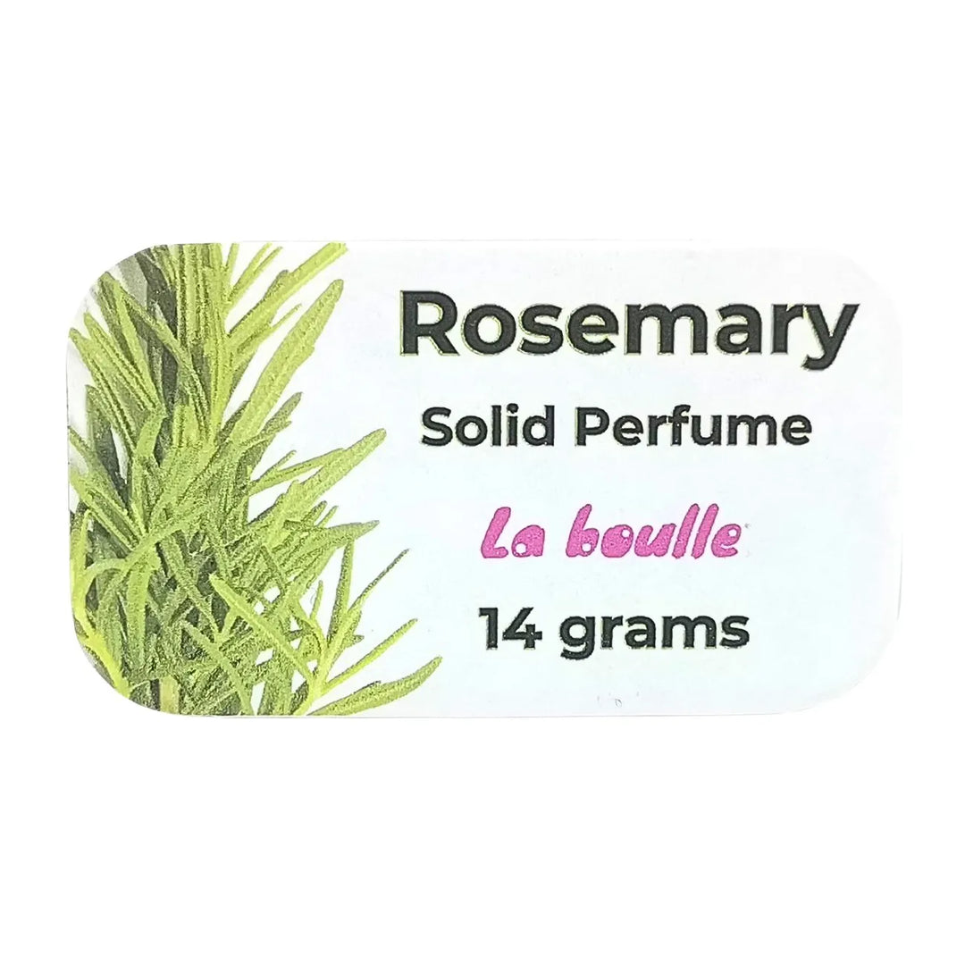 Rosemary solid natural perfume balm, La Boulle, on a white background