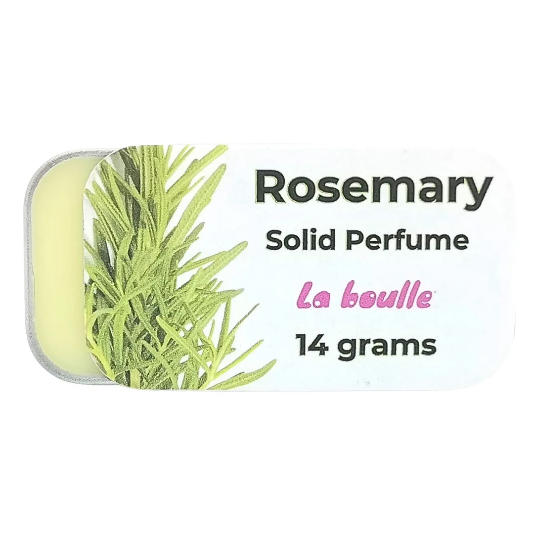 Rosemary solid natural perfume balm, La Boulle, on a white background