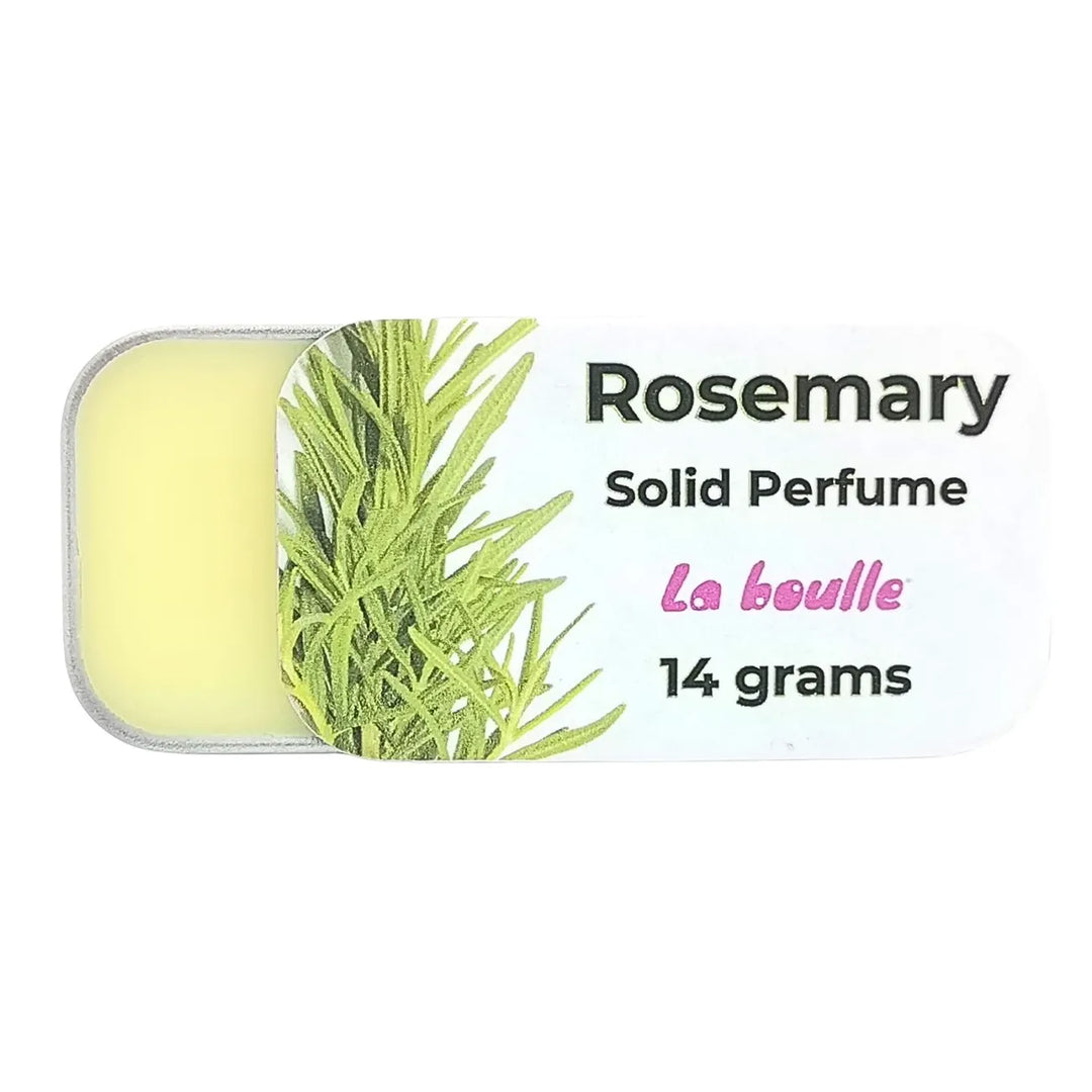 Rosemary solid natural perfume balm, La Boulle, on a white background