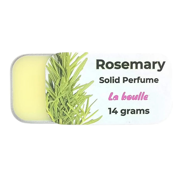 Rosemary solid natural perfume balm, La Boulle, on a white background