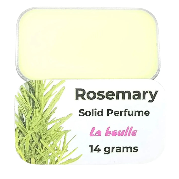 Rosemary solid natural perfume balm, La Boulle, on a white background
