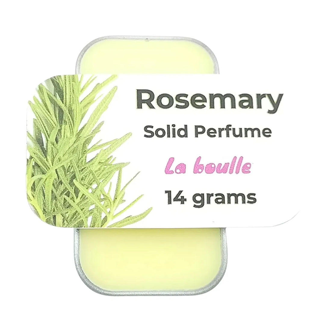 Rosemary solid natural perfume balm, La Boulle, on a white background
