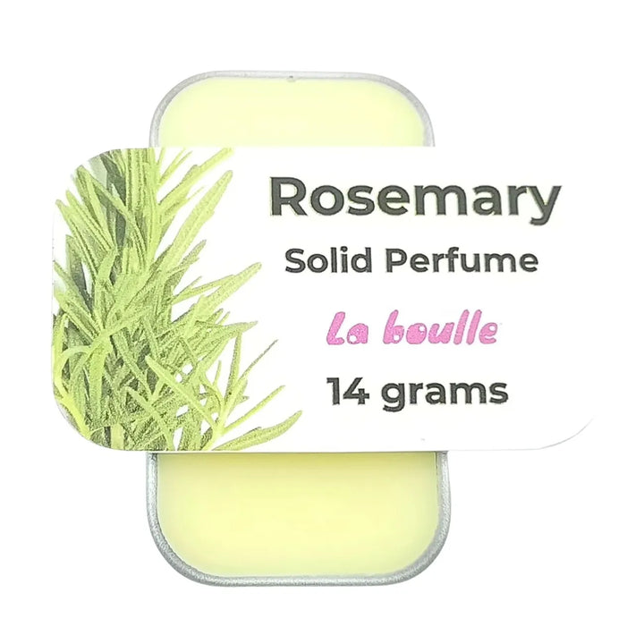 Rosemary solid natural perfume balm, La Boulle, on a white background