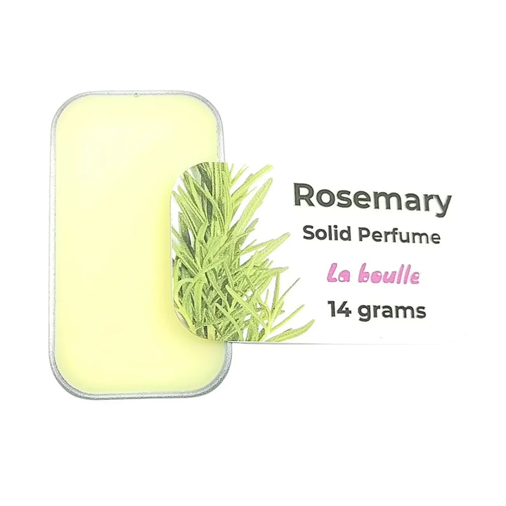 Rosemary solid natural perfume balm, La Boulle, on a white background