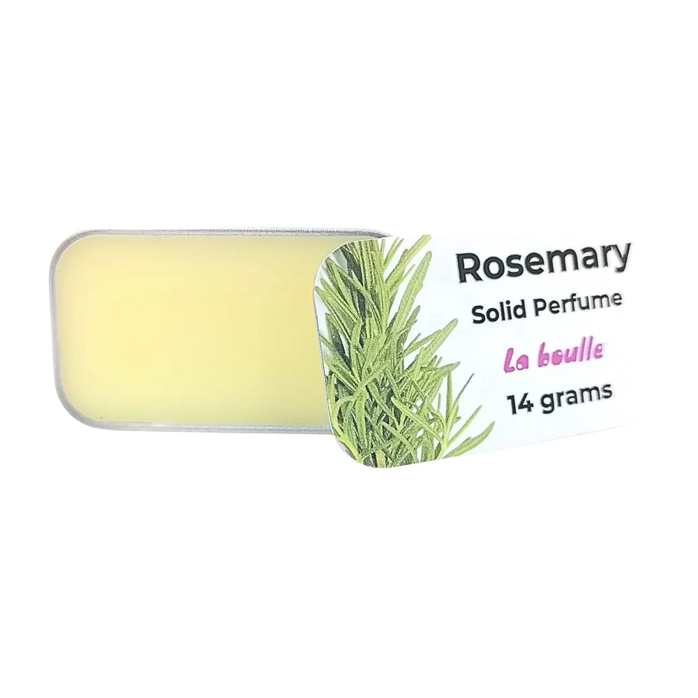 Rosemary solid natural perfume balm, La Boulle, on a white background