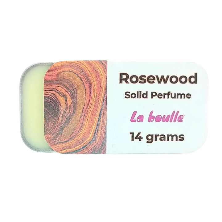 Rosewood solid natural perfume balm, La Boulle, on a white background