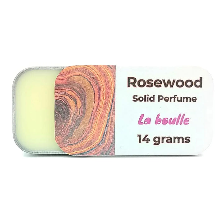 Rosewood solid natural perfume balm, La Boulle, on a white background