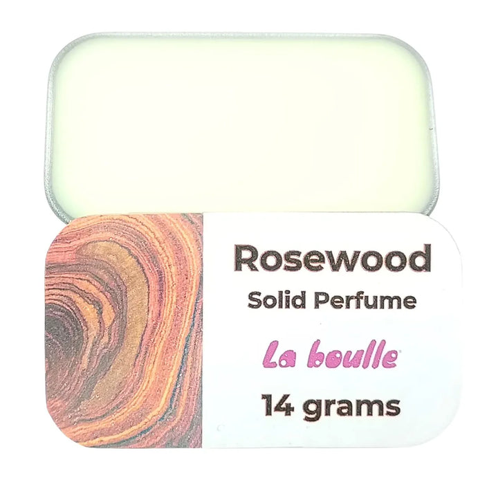 Rosewood solid natural perfume balm, La Boulle, on a white background
