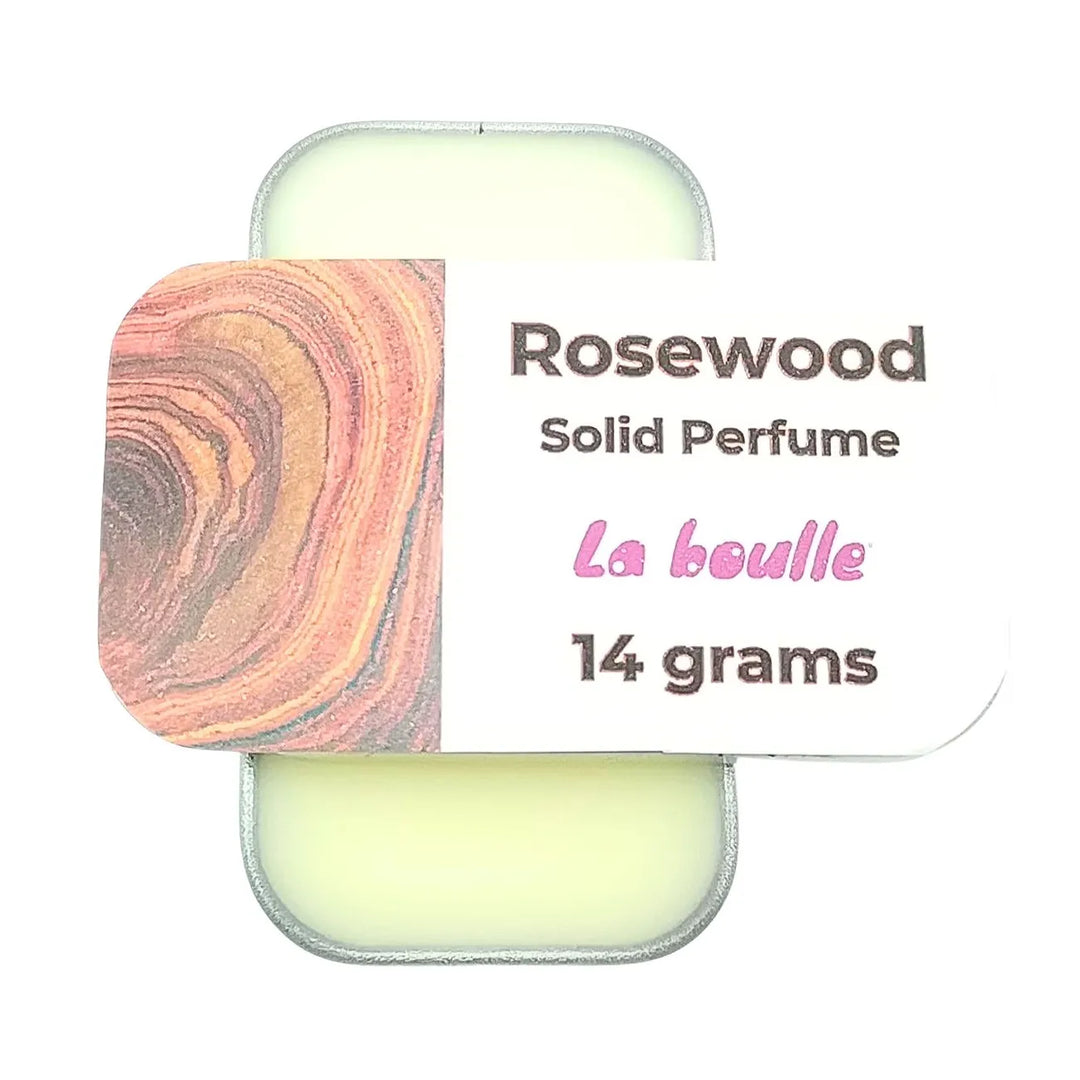 Rosewood solid natural perfume balm, La Boulle, on a white background