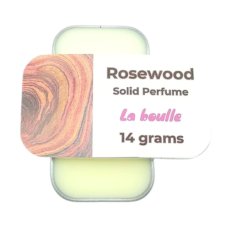 Rosewood solid natural perfume balm, La Boulle, on a white background