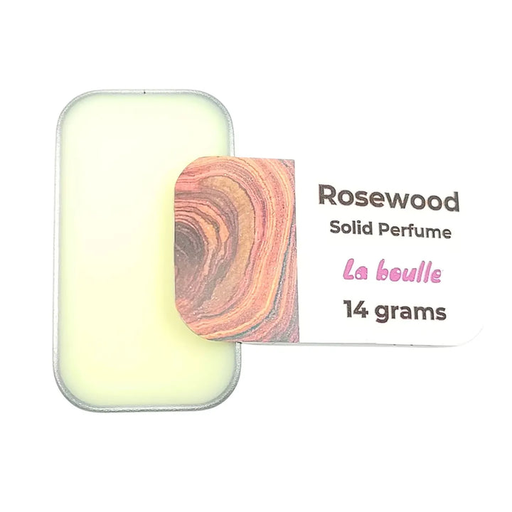 Rosewood solid natural perfume balm, La Boulle, on a white background