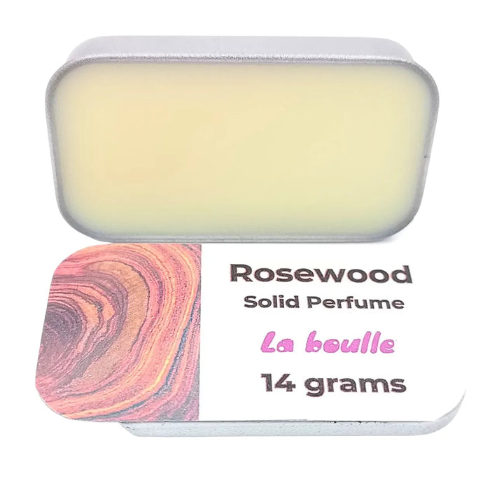 Rosewood solid natural perfume balm, La Boulle, on a white background