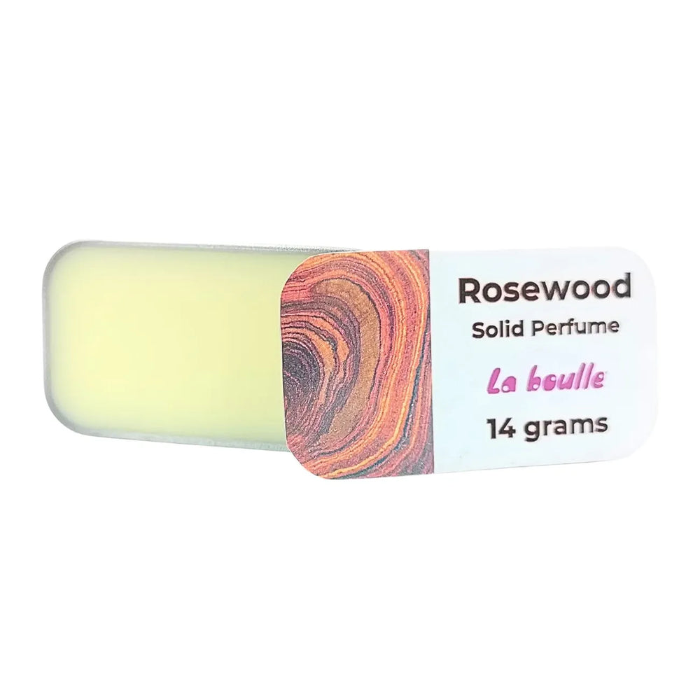 Rosewood solid natural perfume balm, La Boulle, on a white background