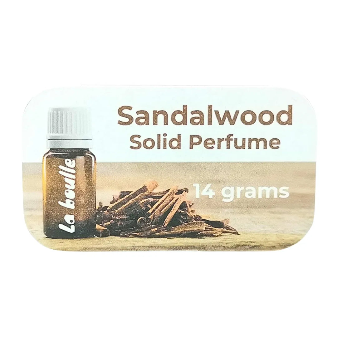 Sandalwood solid natural perfume balm, La Boulle, on a white background