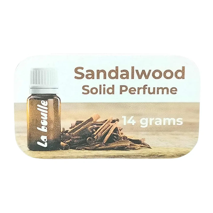 Sandalwood solid natural perfume balm, La Boulle, on a white background